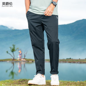 Enjeolon Mens Casual Straight Leg Pants Anti-Wrinkle Business Commute Loose Fit Summer New Arrival Fashionable Polyester Fiber