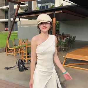 VKSOD | ชุดกางเกงขากว้างแขนกุดคอวีดีไซน์หรูหรา สไตล์ฝรั่งเศส ฤดูร้อนปี 2025 ชุดสองชิ้นสำหรับผู้หญิง สวมใส่สบาย