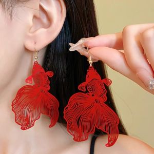 Good Luck Carp Wind Red Ear Jewelry New Chinese Style 2025 New Year Design Fashionable Ethnic Womens Earrings Unusual Luxury Feel
