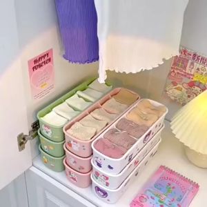 Hộp đựng đồ lót tất vớ chia ngăn đa năng kệ nhựa để đồ dùng cá nhân Tặng kèm sticker dễ thương