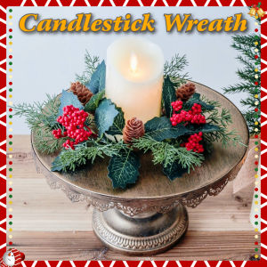 Christmas Candlestick Wreath Decorated Candle Artificial Berry Garland Dining Party Table Supplies
