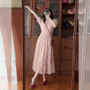 HUANJI | Plus Size French Style Lace A-line Dress Slimming