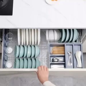 Build In Double Layer Dish Rack Bowl Rack Stainless Steel Kitchen Cabinet with Pull-Out Basket
