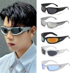 Teybren y2k Accessories For Beach Outfit Futuristic Techno Sport Sunglasses Riding Punk Sunglasses Mens and Womens moon glasses【 ₱1-₱4 】For New Buyer