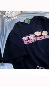 Summer Cartoon Couple Short Sleeved T-shirt Casual Versatile Round Neck Loose Womens Top