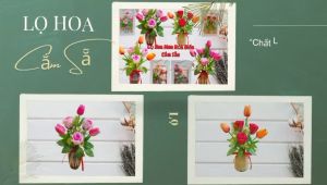 Lọ Hoa Hồng Sáp & Tulip Cắm Sẵn Trang Trí Bàn Làm Việc Văn Phòng Nhà Ở