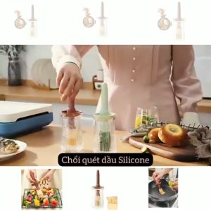 Chổi cọ quét dầu ăn gia vị phết bánh Silicone chịu nhiệt kèm lọ thủy tinh tiện lợi JPD01