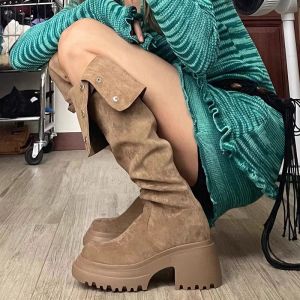 Black Over-Knee Long Boots Womens New Style Autumn Winter Thick Bottom High-Tube Knight Boots Two-Way Slim Boot Fashionable Street Style