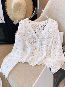 Big Sale Leak-Picking: Spring & Fall French Style V-neck Cut Out Collarbone Long Sleeves Lace Shirt Women's Stylish Chic Tops