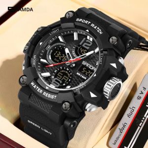 นาฬิกาข้อมือผู้ชาย SANDA รุ่นใหม่ สไตล์สปอร์ตสุดหรู หน้าปัดคู่ กันน้ำ เรืองแสง ควอตซ์ LED โครโนกราฟ Relogio Masculino