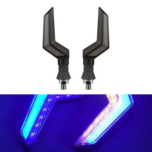 KEVANLY | 2PCS Scythe Shape Motorcycle Turn Signal LED BlinkerDual Color for Motor ATV UTV Driving & Turning Front Rear Blinker 12V Cool