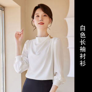 Chanyue Chiffon Long Sleeve Shirt Womens Fashionable Office High Collar Slim Fit White Shirt Korean Style Pure Color Commute
