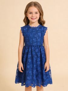 Summer Girls Trendy Sleeveless Flower Embroidery Princess Dress Party Gown Lace Tulle Skirt Dress