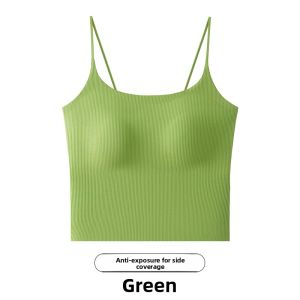 Miiow | Ice Silk One-Piece Bralette Womens Summer Sleeveless Top With Chest Pad Camisole Underwear Thin Nylon Spandex Blend Solid Color