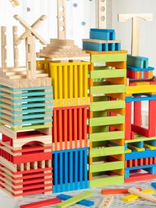 Fun Educational Wooden Building Blocks Kindergarten Material Solid Wood Childrens Kapla Assembly Toy Brain Training Puzzle Blocks