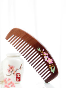 Langfu Old Peach Wood Comb Colored Painted Coarse Toothed Hair Brushing Massage Tool for Men Women Children Hair Care