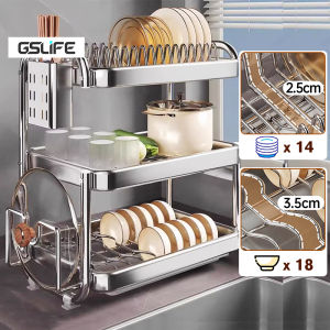 GSlife🔥🔥304 Stainless Steel Stackable Dish Rack with Detachable Tray and Storage Organizer