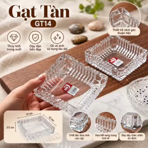 Khay Gạt Tàn Thủy Tinh Vuông Dày Dặn 12cm GT14 Crystal Glass Ashtray
