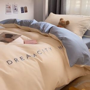 Combo chăn ga gối đệm phong cách Hàn Quốc cotton linen Dream city siêu bền đẹp trẻ trung chăn ga gối đủ kích thước 1m6x2m 1m8x2m 2m2x2m chăn ga gối màu trơn đơn giản bền đẹp Esmee Bedding