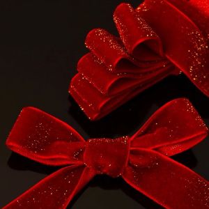6mm 38mm Red Glitter Velvet Ribbon For Handmade Gift Bouquet Wrapping Supplies Home Party Decoratin Christmas Ribbon