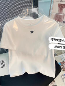 เสื้อยืดคอกลมแขนสั้นทรงเข้ารูปผ้าฝ้ายแท้สีขาวสำหรับผู้หญิงในช่วงฤดูร้อน เสื้อเชิ้ตแขนสั้นทรงเข้ารูปสำหรับใส่ลำลอง