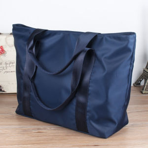 Casual Large Capacity Shopping Bag Mens Womens Handbag Fashion Simple Trendy Handbag Oxford Cloth Zipper Closure Solid Color