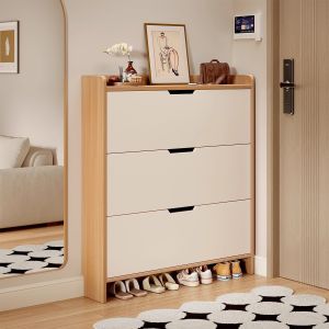 Solid Wood Ultra-thin Tilt Out Shoe Cabinet