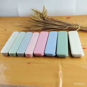 Set 3IN1 Alat Makan Travel Sendok Jerami Free Box Souvenir Korean Sumpit Gandum Unik Kado Lunch Box Kotak Makan