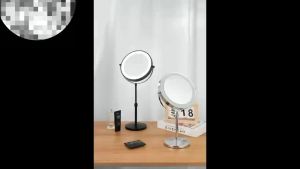 Touch Sensor LED Ring Light Vanity Mirror Height Adjustable Desktop Makeup Magnification Cosmetic Mirror Home Bathroom Decor