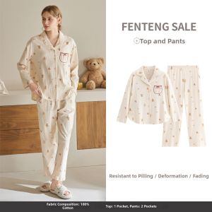 FENTENG | Antistatic Cute Casual Cotton Long Sleeve Ladies Sleepwear