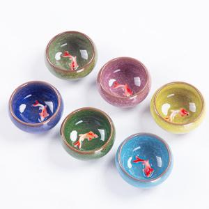 Chinese Style Ceramic Tea Cup Set with Small Fish Glaze Ice Crack round Tea Cup for Home Use Single Cup Tea Drinking Bowl