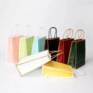 5 PCS Paper Bag with Handle Border Gift Party Favor Package Kraft Goodies Gift Bag Wedding Party Kertas Tapak Besar