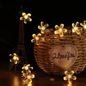 Solar LED Sakura String Lights Outdoor Waterproof Camping Atmosphere Flash Light Garden Decor Lamp Festive Fairy Lights