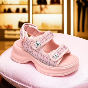 LUNA Sandal Platform Wanita Tweed Star Kekinian Gaya Korea - MFA13