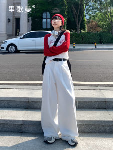 กางเกงยีนส์ทรงหลวมขาบานสีขาวสไตล์อเมริกันสำหรับผู้หญิง กางเกงขายาวทรงตรง กางเกงยีนส์ทรงสลิมฟิตสำหรับฤดูใบไม้ร่วงและฤดูหนาว ทรงไฮวัล