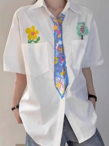 JIARONG | Hand-painted Graffiti Bow Tie Design White Shirt