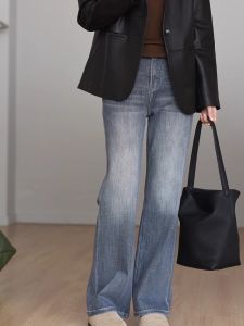 Casual High Waist Flared Jeans Four-Way Stretch Grey Wide Leg Pants Comfortable Fit Long Trousers Versatile for All Seasons