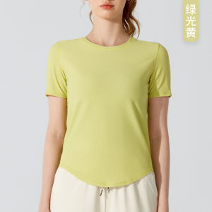 Lightweight Breathable Loose Fit Running Yoga T-Shirt Short Sleeve Quick Dry Elastic Sportswear for Women Moisture Wicking Nylon Fabric