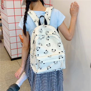 Cute Panda Large Capacity Backpack Casual College Style Womens Double Shoulder Bag High Middle School Stylish Bookbag