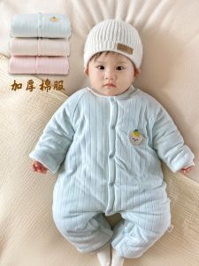 Thickened Pure Cotton Winter Overalls Baby Boys Girls Clothes Set Infant Winter Outfit Long Sleeve Single Button Closure