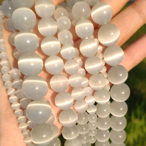 Natural Moon Stone Beads White Cat Eye Round Loose Beads 4/6/8/10/12mm Jewelry Making DIY Bracelet 15" Strand