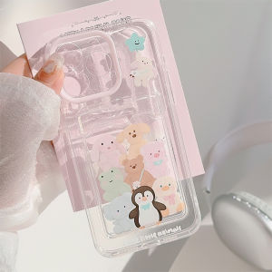Ins Style Cute Simple Transparent Animal Patterned Phone Case for  17Promax New Model 16P High-End 15 Niche Soft Shell 14 Anti-Fall Protection Cover 13 Card Holder Womens Model 12