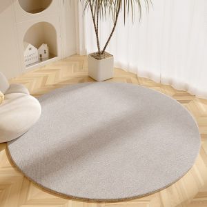 Minimalist Round Rug Light Gray Beige Textured Carpet with White Border for Nordic Home Decor Gift