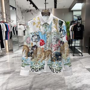 Mens Long Sleeve Shirt Spring Autumn New Artistic Casual Trendy Brand Money Leopard Pattern Print Standard Fit Fashion Urban Youth