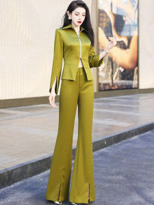 MUBEELE | Elegant Satin Womens Fashion Set With Slits And Flared Pants For Early Autumn Professional Look V-Neck Long Sleeve Vest