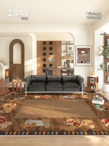 ZHIBAIJIA | Cute Dachshund Cartoon Mid-Century Style Carpet Brown