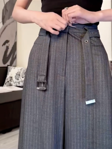 High Waist Texture Design Striped Wide Leg Suit Pants Women Loose Slimming Long Trousers Autumn New Style Korean Version