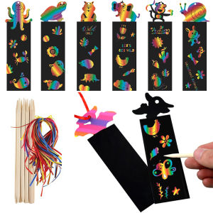 12 Sheets Bookmark Scratch Painting Set Special Butterfly Animal Dinosaur Unicorn Magic DIY Art Graffiti Props Rewards Gift ZYF