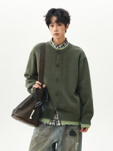 WUKONGYOUHUO | Áo Cardigan Mô Phỏng Hai Mảnh Màu Đối Chọi Phong Cách Retro