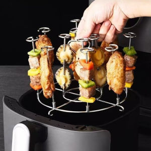 YESPERY ตะแกรงหม้อทอด Air Fryer แบบตั้งได้ตะแกรงแนวตั้ง12/15ชิ้นสแตนเลสตะแกรงเหล็กที่จับบาร์บีคิวประหยัดพื้นที่ย่างหม้อทอด Air Fryer อุปกรณ์ครัว